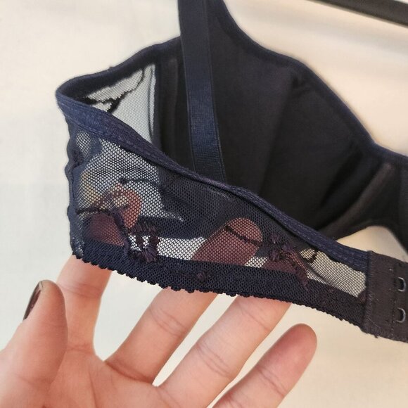 Vintage Lace Bra Navy Blue Embroidered Floral Lingerie Annette Size 34B - Picture 4 of 7